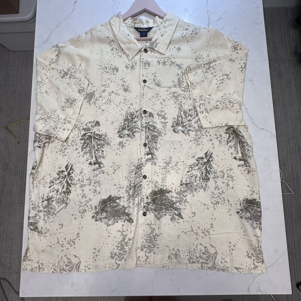 Woolrich Men’s 2XL Camp Shirt Fieldstone Fisherman Woodland Leaf Print